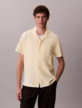 Chemise à manches courtes boutonnée en lin et coton
