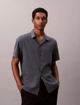 Chemise à manches courtes boutonnée en lin et coton