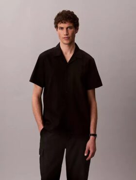 Chemise à manches courtes boutonnée en lin et coton