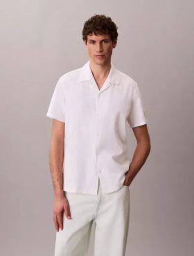 Chemise à manches courtes boutonnée en lin et coton