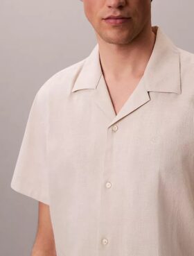 Chemise à manches courtes boutonnée en lin et coton