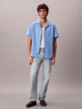Chemise à manches courtes boutonnée en lin et coton