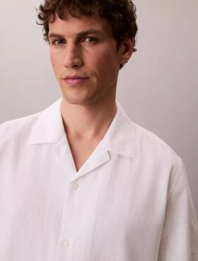 Chemise à manches courtes boutonnée en lin et coton