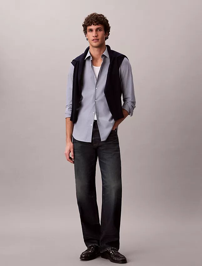 Chemise slim boutonnée en Cotton Stretch à rayures Chemise slim boutonnée en Cotton Stretch à rayures