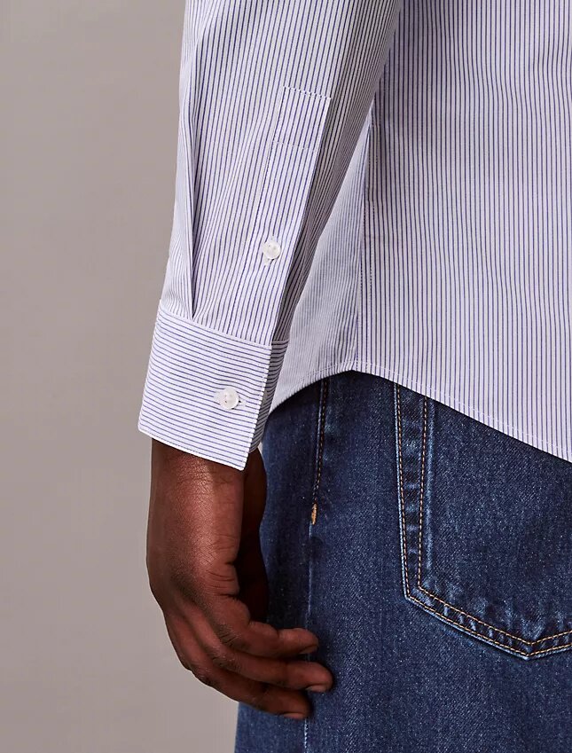 Chemise slim boutonnée en Cotton Stretch à rayures Chemise slim boutonnée en Cotton Stretch à rayures