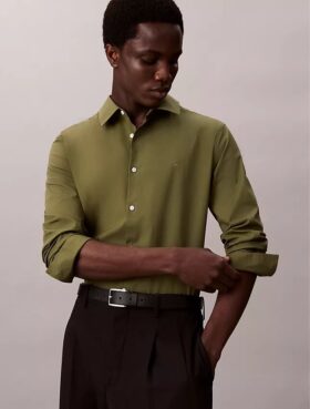 Chemise slim boutonnée en popeline de coton Cotton Stretch