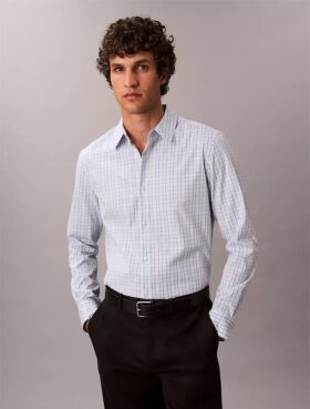 Chemise slim à carreaux en Cotton Stretch boutonnée