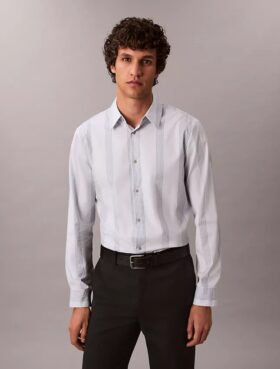 Chemise slim en Supima stretch à rayures teintes dans la masse