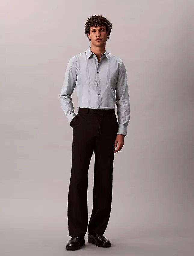 Chemise slim en Supima stretch à rayures teintes dans la masse Chemise slim en Supima stretch à rayures teintes dans la masse
