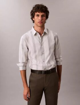 Chemise slim en Supima stretch à rayures teintes dans la masse