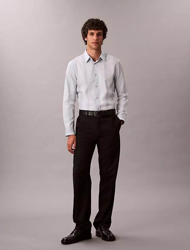 Chemise slim en Supima stretch à rayures teintes dans la masse Chemise slim en Supima stretch à rayures teintes dans la masse