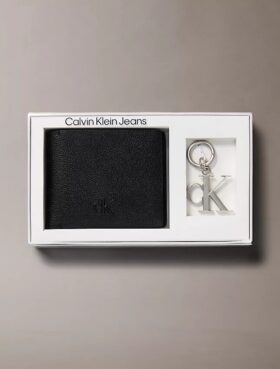 Coffret cadeau comprenant un portefeuille en cuir raffiné et un porte-clés