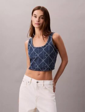 Débardeur court en Denim avec monogramme sur toute la surface