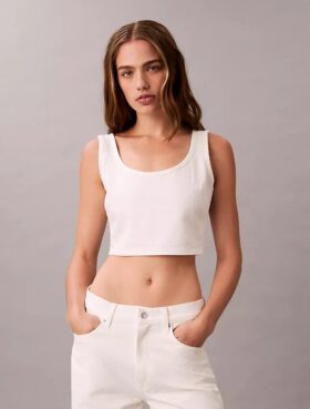 Débardeur court en Denim avec monogramme sur toute la surface
