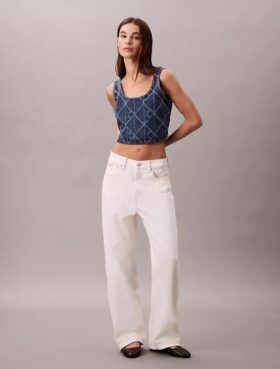 Débardeur court en Denim avec monogramme sur toute la surface