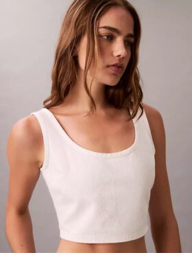 Débardeur court en Denim avec monogramme sur toute la surface