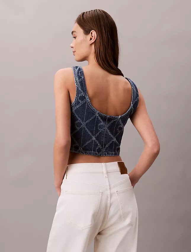 Débardeur court en Denim avec monogramme sur toute la surface Débardeur court en Denim avec monogramme sur toute la surface