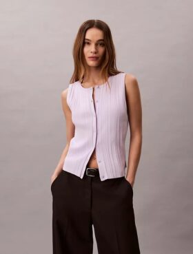 Débardeur en coton lisse à côtes et boutons