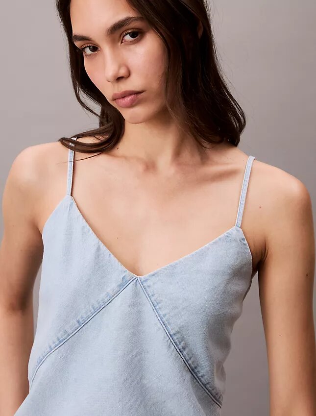 Débardeur en denim mélangé coton-lin Débardeur en denim mélangé coton-lin