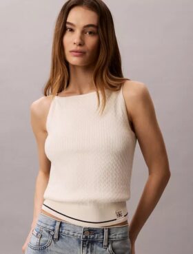 Débardeur en maille torsadée avec patch Monologo tissé