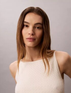 Débardeur en maille torsadée avec patch Monologo tissé