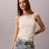 Débardeur en maille torsadée avec patch Monologo tissé Débardeur en maille torsadée avec patch Monologo tissé