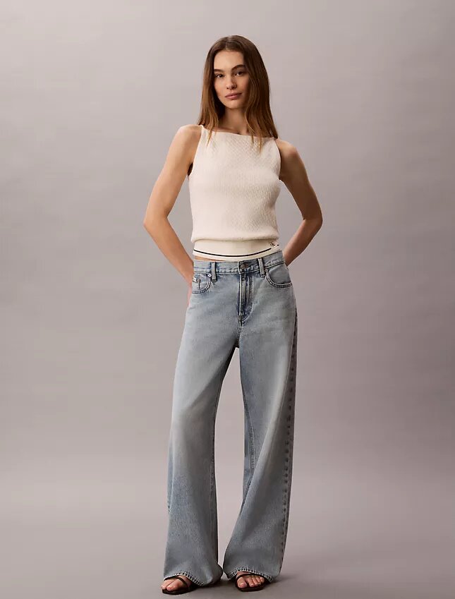 Débardeur en maille torsadée avec patch Monologo tissé Débardeur en maille torsadée avec patch Monologo tissé