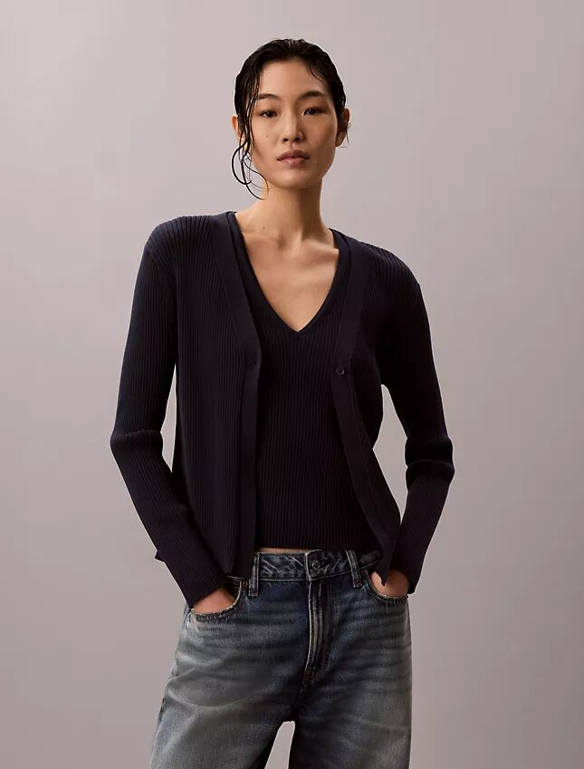 Ensemble cardigan et débardeur en coton côtelé Ensemble cardigan et débardeur en coton côtelé