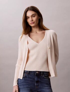 Ensemble cardigan et débardeur en coton côtelé