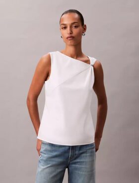 Haut sans manches asymétrique en coton drapé