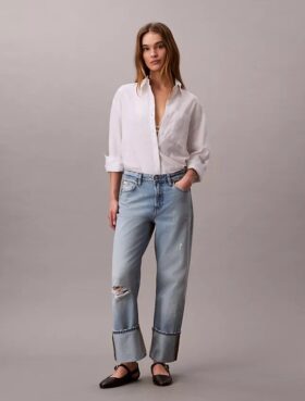 Jeans ample à revers larges