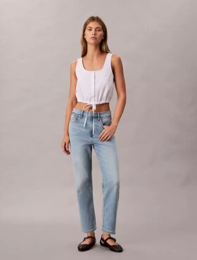 Jeans droit court taille haute en mélange de lyocell
