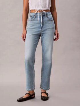 Jeans droit court taille haute en mélange de lyocell