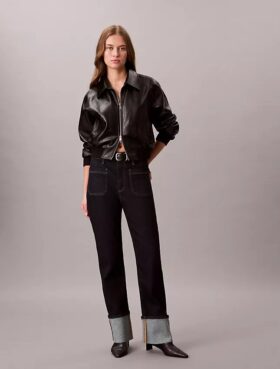 Jeans droit décontracté à revers