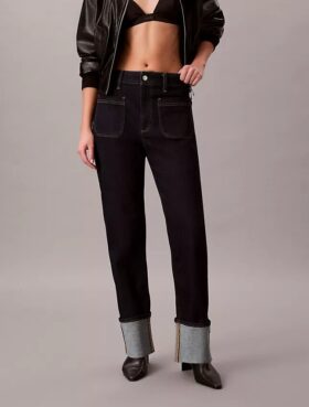 Jeans droit décontracté à revers