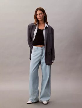 Jeans à jambes larges en mélange de lin Jeans à jambes larges en mélange de lin