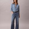 Jeans à jambes larges en mélange de lin