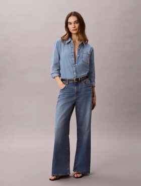 Jeans à jambes larges en mélange de lin Jeans à jambes larges en mélange de lin