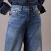 Jeans à jambes larges en mélange de lin