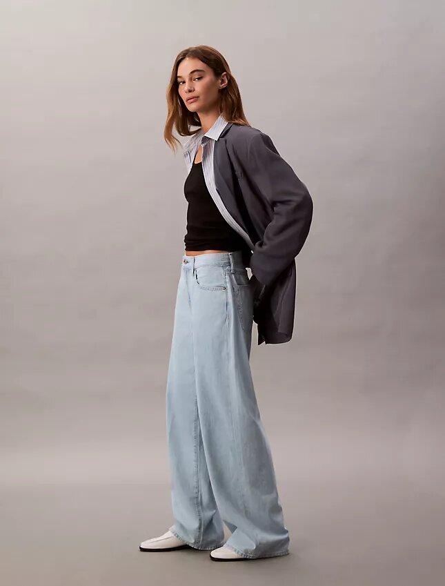 Jeans à jambes larges en mélange de lin Jeans à jambes larges en mélange de lin