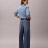 Jeans à jambes larges en mélange de lin