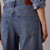 Jeans à jambes larges en mélange de lin