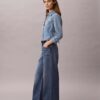 Jeans à jambes larges en mélange de lin