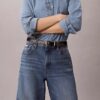 Jeans à jambes larges en mélange de lin