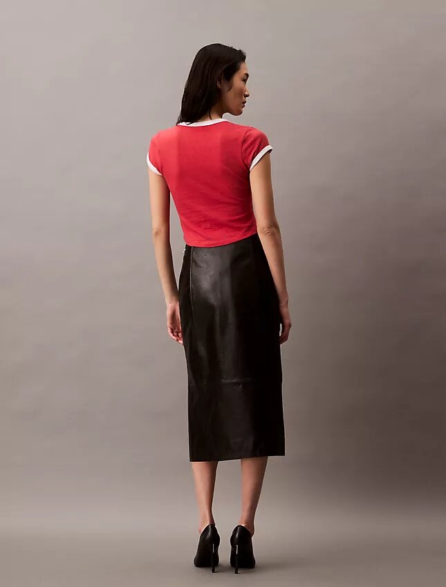 Jupe midi en cuir d’agneau Jupe midi en cuir d’agneau