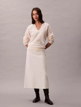 Jupe midi en laine mérinos