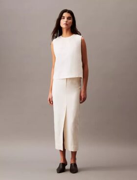 Jupe midi en mélange de lin