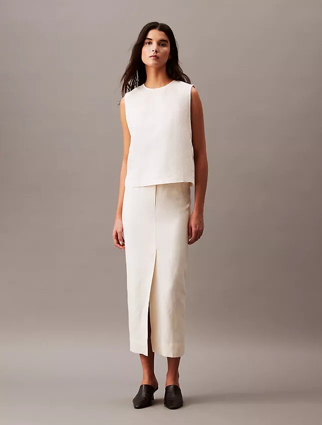 Jupe midi en mélange de lin Jupe midi en mélange de lin