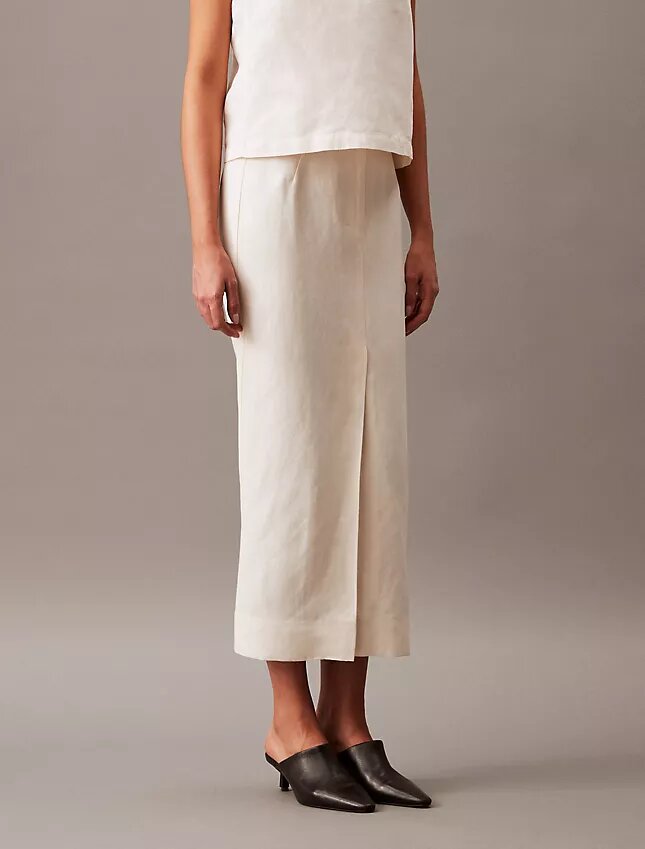 Jupe midi en mélange de lin Jupe midi en mélange de lin