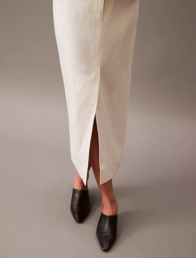 Jupe midi en mélange de lin Jupe midi en mélange de lin